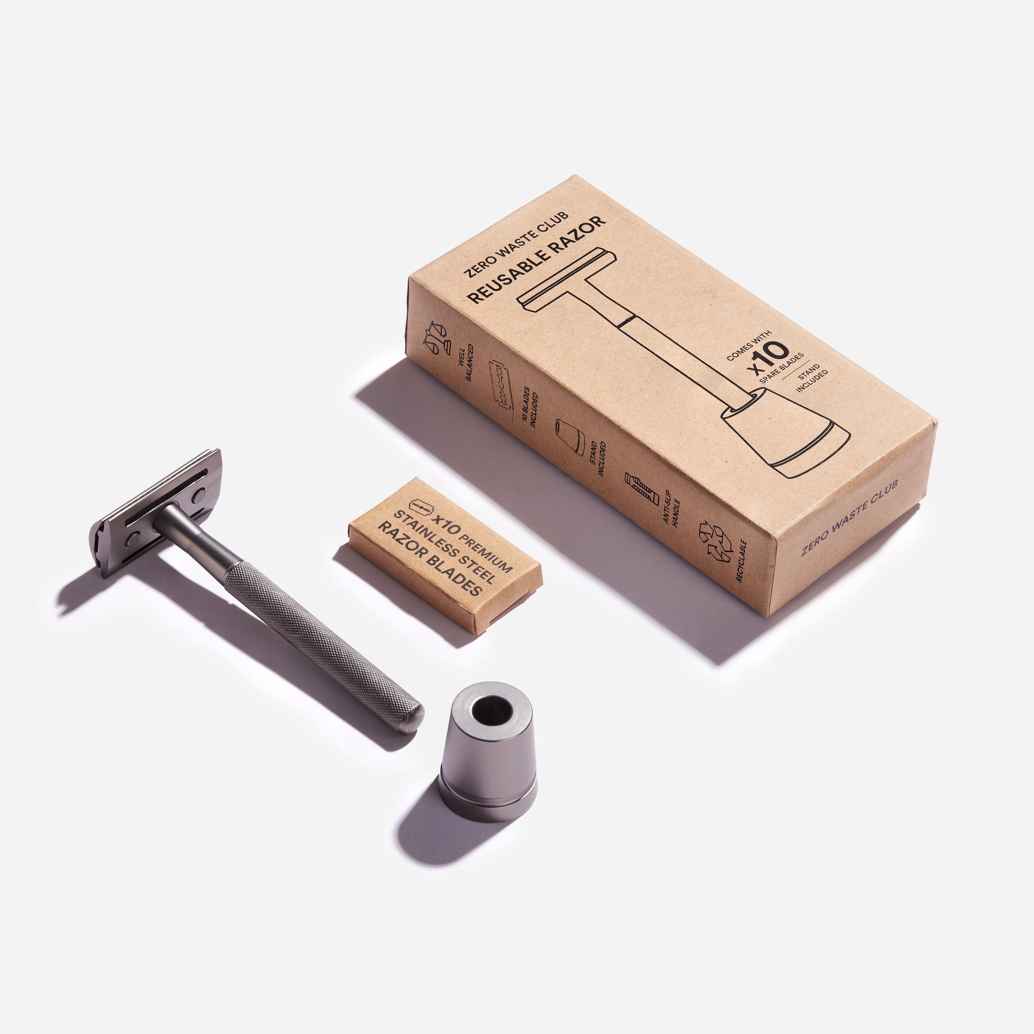 Reusable Safety Razor with Stand - 10 Blades Included